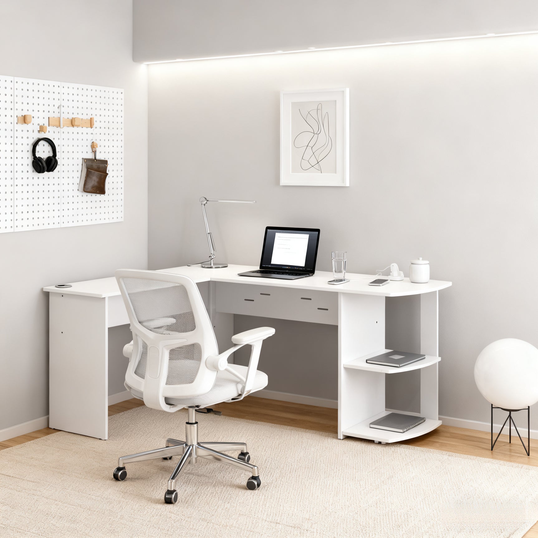 Eckschreibtisch L-forme 140x140x75 cm Computertisch avec 2 étagères, tabletop en contreplaqué blanc pour bureau à domicile