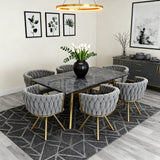 Lot de 6 chaises pivotantes de salle à manger en velours gris avec pieds en métal doré