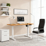 Table de bureau électrique réglable en hauteur 120x60x72-116 cm Stehtisch avec anti-collision, boîte à câbles et crochets, finition bois naturel
