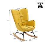 Fauteuil à bascule allaitement scandinave avec accoudoirs en tissu jaune à surpiqûres - KELAN