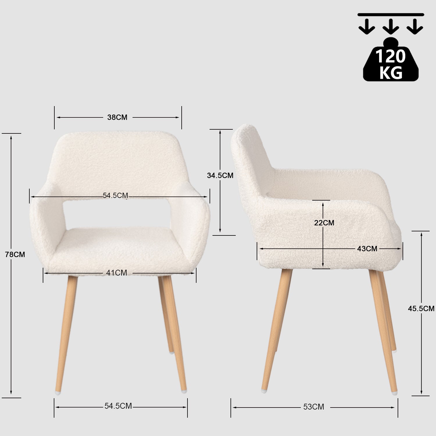Juego de 2 sillones de comedor escandinavos con reposabrazos en tejido de piel de oveja beige - CROMWELL