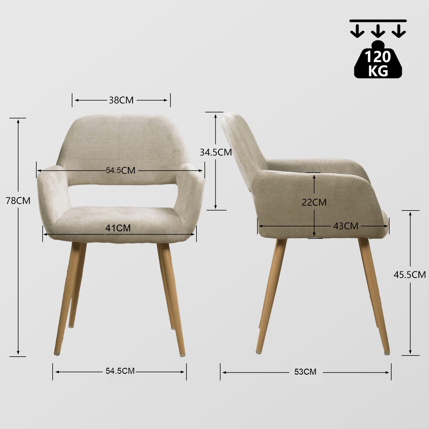 Set of 6 Scandinavian dining room armchairs with armrests in beige fabric - CROMWELL