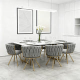 Lot de 6 chaises pivotantes de salle à manger en velours gris avec pieds en métal doré