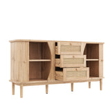Wooden buffet with sliding canary doors, 3 adjustable drawers and shelves, rounded tray
