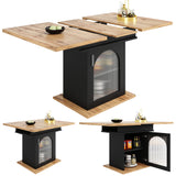 Table à manger télescopique extensible 140×80cm 3 niveaux de rangement bois naturel + noir pour cuisine et salon