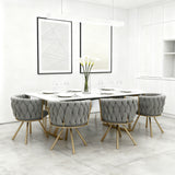 Lot de 4 chaises de salle à manger pivotantes en velours gris avec pieds en métal argenté