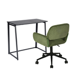 Desktop plegable colocado en black metal y sillón de escritorio en terciopelo verde oliva - ascoli y ross