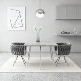 Lot de 4 chaises de salle à manger pivotantes en velours gris avec pieds en métal argenté