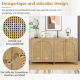 Moderne minimalistische natürliche Holzbuffet mit 4 Handetüren und Metallgriffen