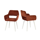 Lot de 2 fauteuils de salle à manger scandinaves avec accoudoirs en chenille terracotta - CROMWELL