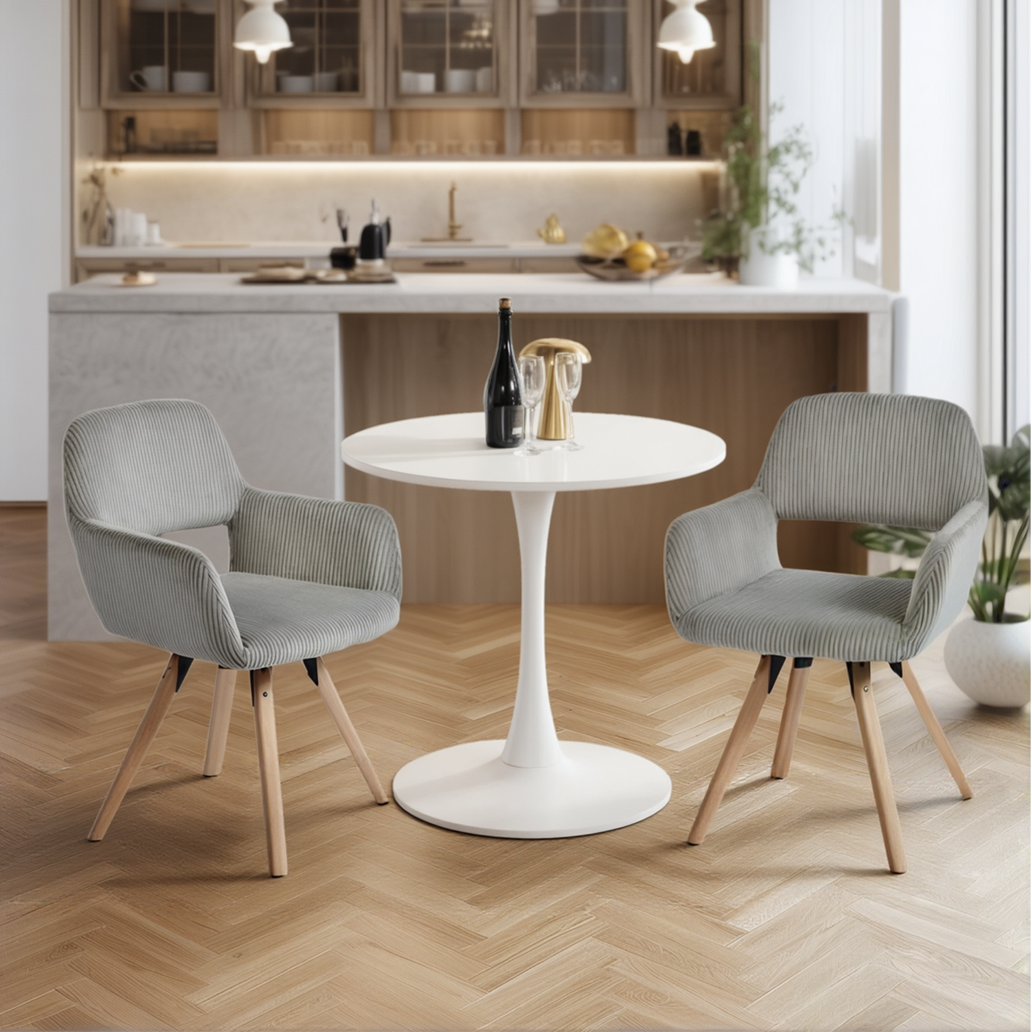 Lot de 2 fauteuils de salle à manger scandinaves pivotantes en velours côtelé gris avec accoudoirs - CROMWELL MID