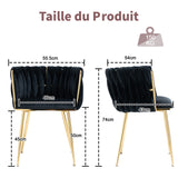 Lot de 2 Chaises en Velours Luxueuses Chaises à Dos Tressé avec Pieds Métal Doré pour Salon Chambre à Coucher Salle à Manger, Noir