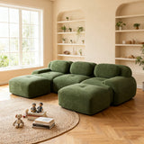Ensemble de canapés avec accoudoirs incurvés et base antidérapante en tissu velours côtelé doux pour le salon, vert, siège 3 + tabouret 2