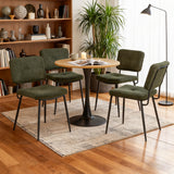 Ensemble de salle à manger de style scandinave composé d'une table ronde en chêne et de 4 chaises en tissu vert