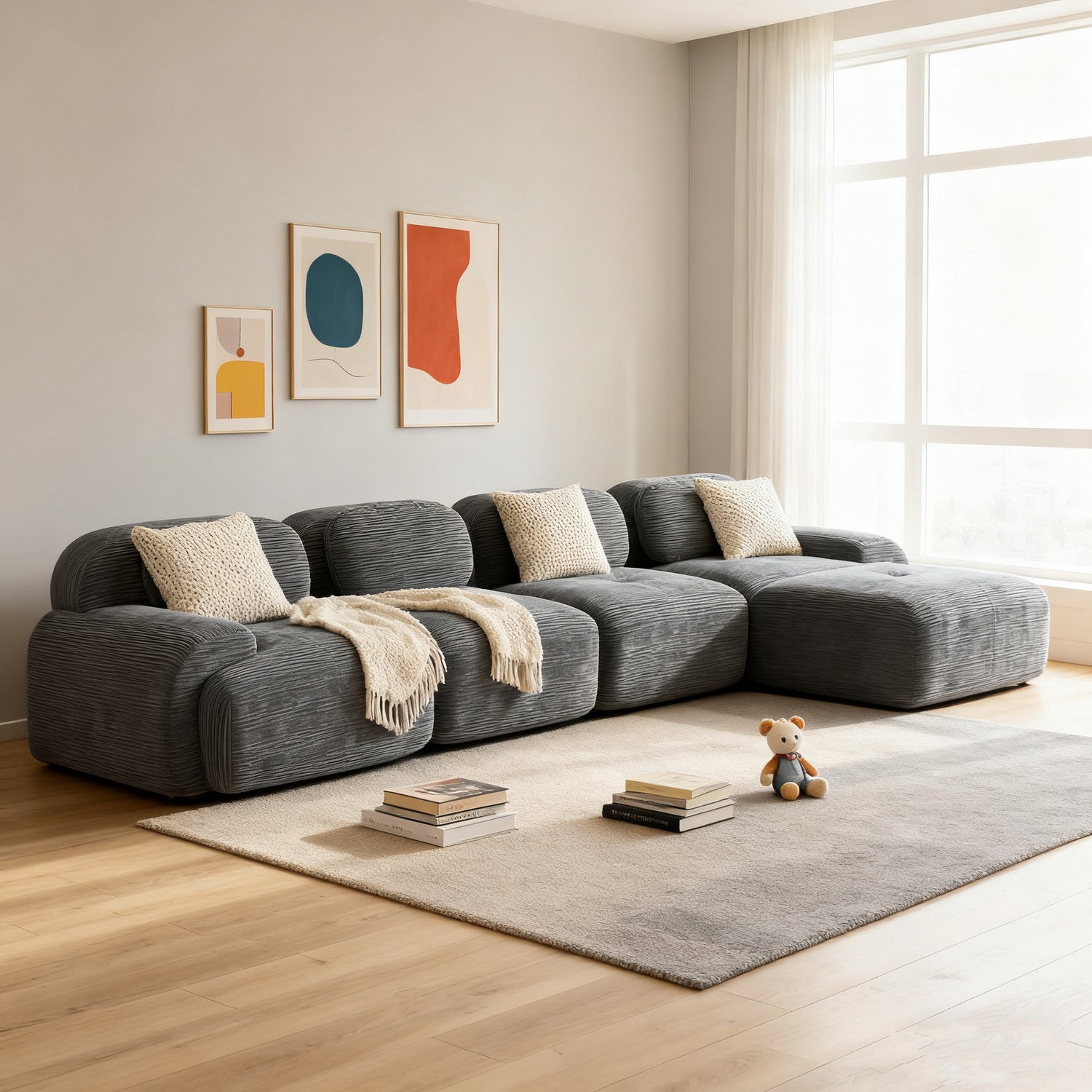 2-Sitzer-Schlafsofa aus dunkelgrauem Stoff mit Seitentaschen, modernes Schlafsofa