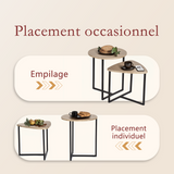 Lot de 2 tables basses gigognes style industriel en métal noir et bois imitation chêne ââ‚?LAYA