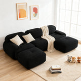 Ensemble de canapés avec accoudoirs incurvés et base antidérapante en tissu velours côtelé doux pour le salon, noir, siège 3 + tabouret 2