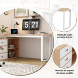 Bureau simple en bois naturel avec 3 tiroirs et 2 niches ouvertes – 147×100×75,3 cm