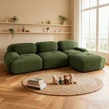Ensemble de canapés avec accoudoirs incurvés et base antidérapante en tissu velours côtelé doux pour le salon, vert, siège 3 + tabouret 1