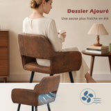 Ensemble de salle à manger de style scandinave composé d'une table ronde en chêne et de 2 fauteuils en suédine marron
