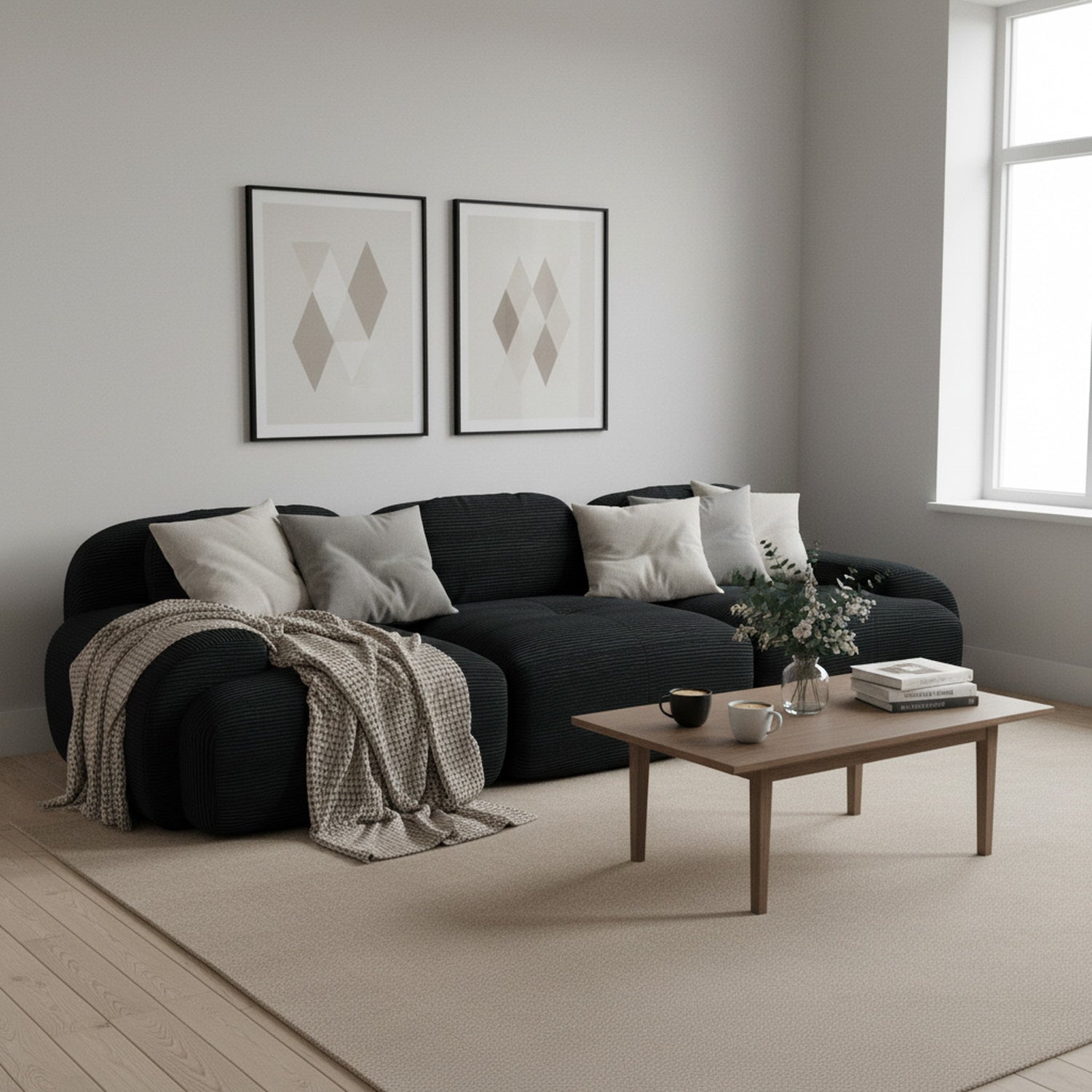2-Sitzer-Schlafsofa aus dunkelgrauem Stoff mit Seitentaschen, modernes Schlafsofa