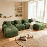 Ensemble de canapés avec accoudoirs incurvés et base antidérapante en tissu velours côtelé doux pour le salon, vert, siège 4+tabouret 2