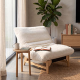Fauteuil en velours côtelé beige sans accoudoirs