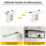 Table à manger télescopique extensible 140×80cm 3 niveaux de rangement portes en verre irisé blanche pour cuisine et salon