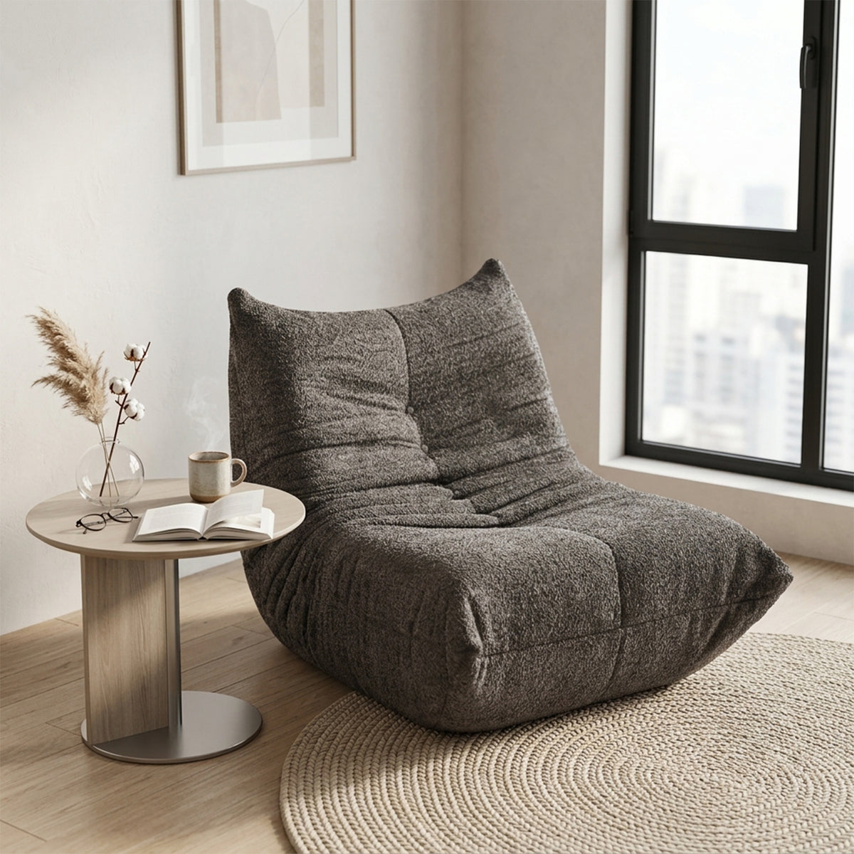 Loungesessel mit Armlehnen aus beigem Cord – DOMCO