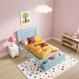 Blaues Bett Blau 90x200 cm mit Lagerschublade und kreatives Design in Blöcken, fester Holzrahmen