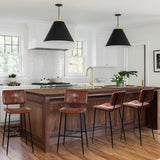 Set mit 6 industriellen Barhockern mit Rückenlehne aus braunem geöltem Leder – POMONA BAR