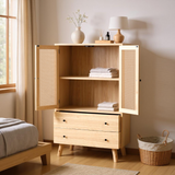 Estilo moderno de buffet de madera con puertas y cajones de ratán - 60 x 40 x 120 cm