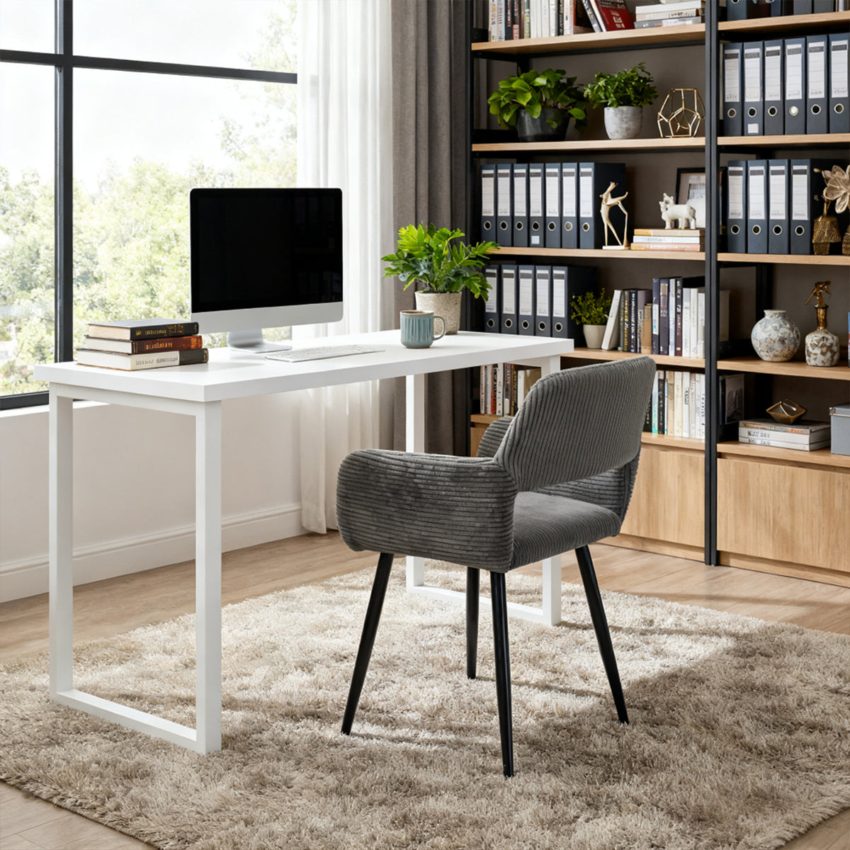 Lot de 2 fauteuils de salle à manger scandinaves avec accoudoirs en velours côtelé gris - CROMWELL CORDUROY