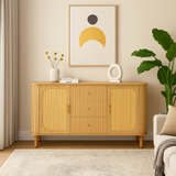 Oak caning buffet with 3 drawers, 2 doors, adjustable shelves and anti-breeching device-120 × 40 × 74 cm