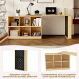 Multifunktionaler Schreibtisch 140x104x75 cm in MDF -Holz mit 6 Speicherfächern, dickem Tablett, Regal und perforiertem Metallischen Panel