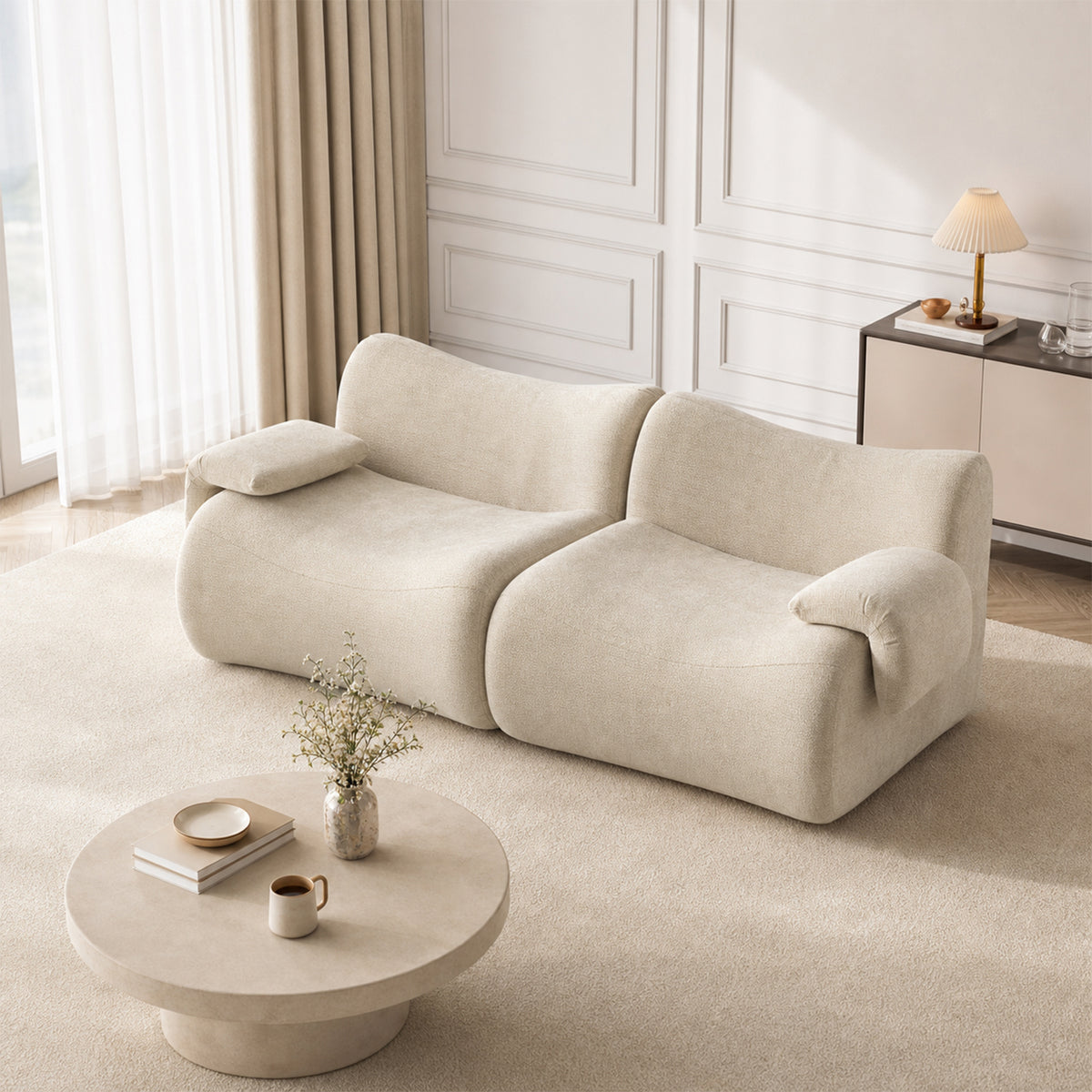 Canapé modulaire chenille kaki clair 2 places