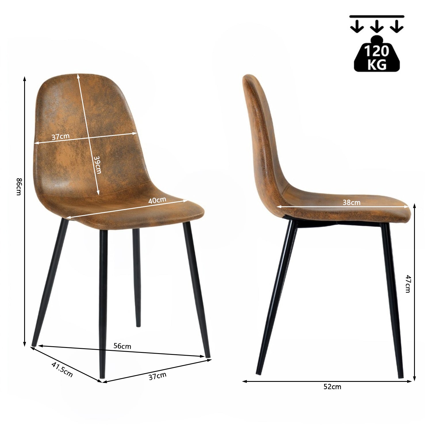 Lot de 4 chaises de salle à manger industrielles en suédine - CHARLTON