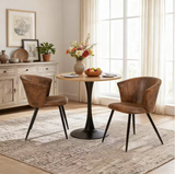 Ensemble de salle à manger de style vintage composé d'une table ronde en chêne et de 2 fauteuils en suédine marron