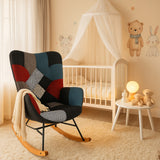 Fauteuil à bascule allaitement scandinave avec accoudoirs en tissu patchwork à surpiqûres - FUNKEL