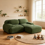 Ensemble de canapés avec accoudoirs incurvés et base antidérapante en tissu velours côtelé doux pour le salon, vert, siège 2 + tabouret 1