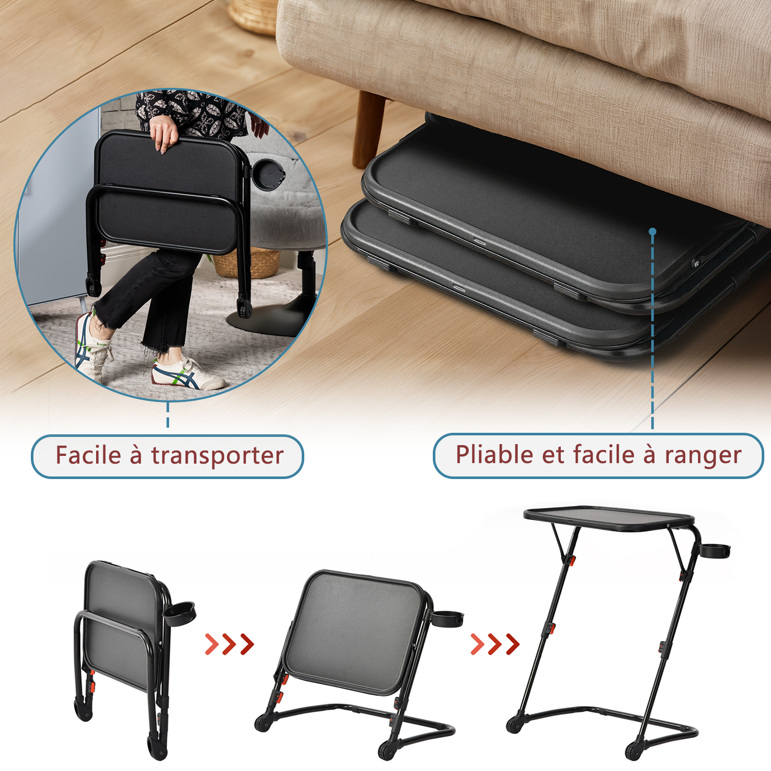 Ensemble avec table d’appoint noire pliable et fauteuil de bureau en velours côtelé rose ââ‚?BASELINE & ROSS