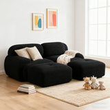 Ensemble de canapés avec accoudoirs incurvés et base antidérapante en tissu velours côtelé doux pour le salon, noir, siège 2 + tabouret 2