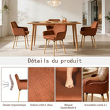 Lot de 6 chaises de salle à manger de style scandinave avec pieds en bois et accoudoirs en velours côtelé rouge - ELIA