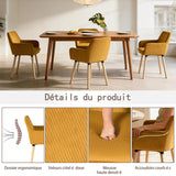 Lot de 2 chaises de salle à manger de style scandinave avec pieds en bois et accoudoirs en velours côtelé jaune - ELIA