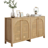 Moderne minimalistische natürliche Holzbuffet mit 4 Handetüren und Metallgriffen