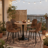 Round Table Table Table Table Timber Ø80 cm with 4 black velvet chairs, modern and comfortable style