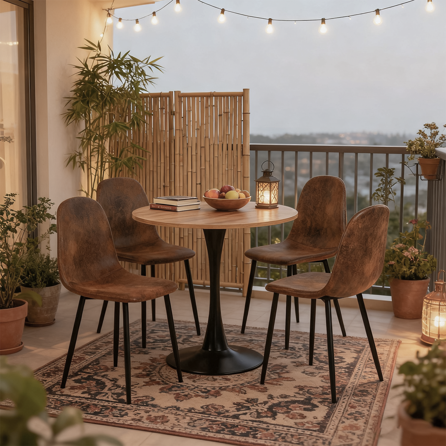 Round Table Table Table Table Timber Ø80 cm with 4 black velvet chairs, modern and comfortable style