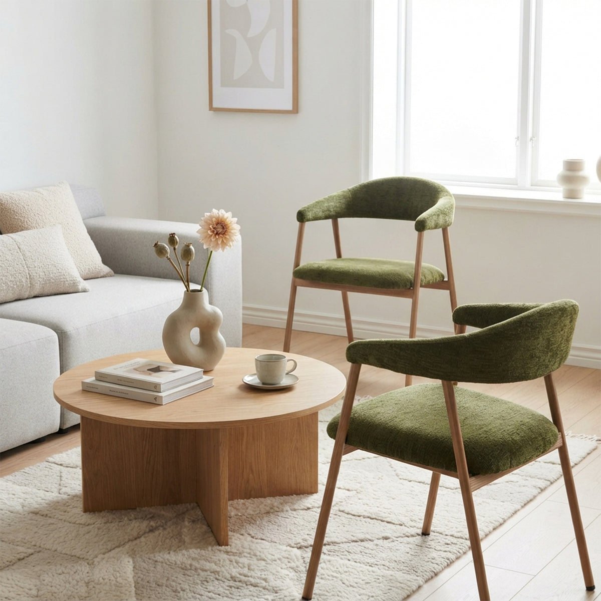 Set von 2 skandinavischen Esszimmer Sesseln mit beige Stoffarmlehnen - Cromwell