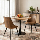 Ensemble de salle à manger de style scandinave composé d'une table ronde en chêne et de 2 chaises en suédine marron
