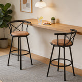 Set von 2 schwenkbaren Industriestangenhockern mit brauner Stoff -Rückenlehne - Hailey 29